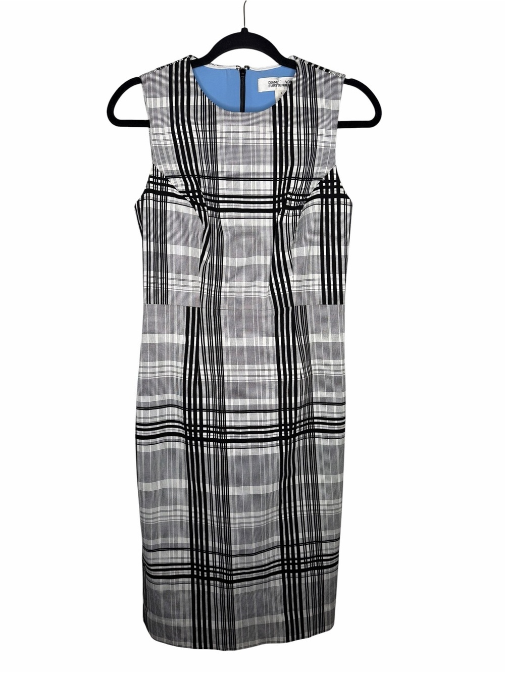 DIANE VON FURSTENBERG / Sleeveless Tailored Dress Darnley Plaid Black White / 4